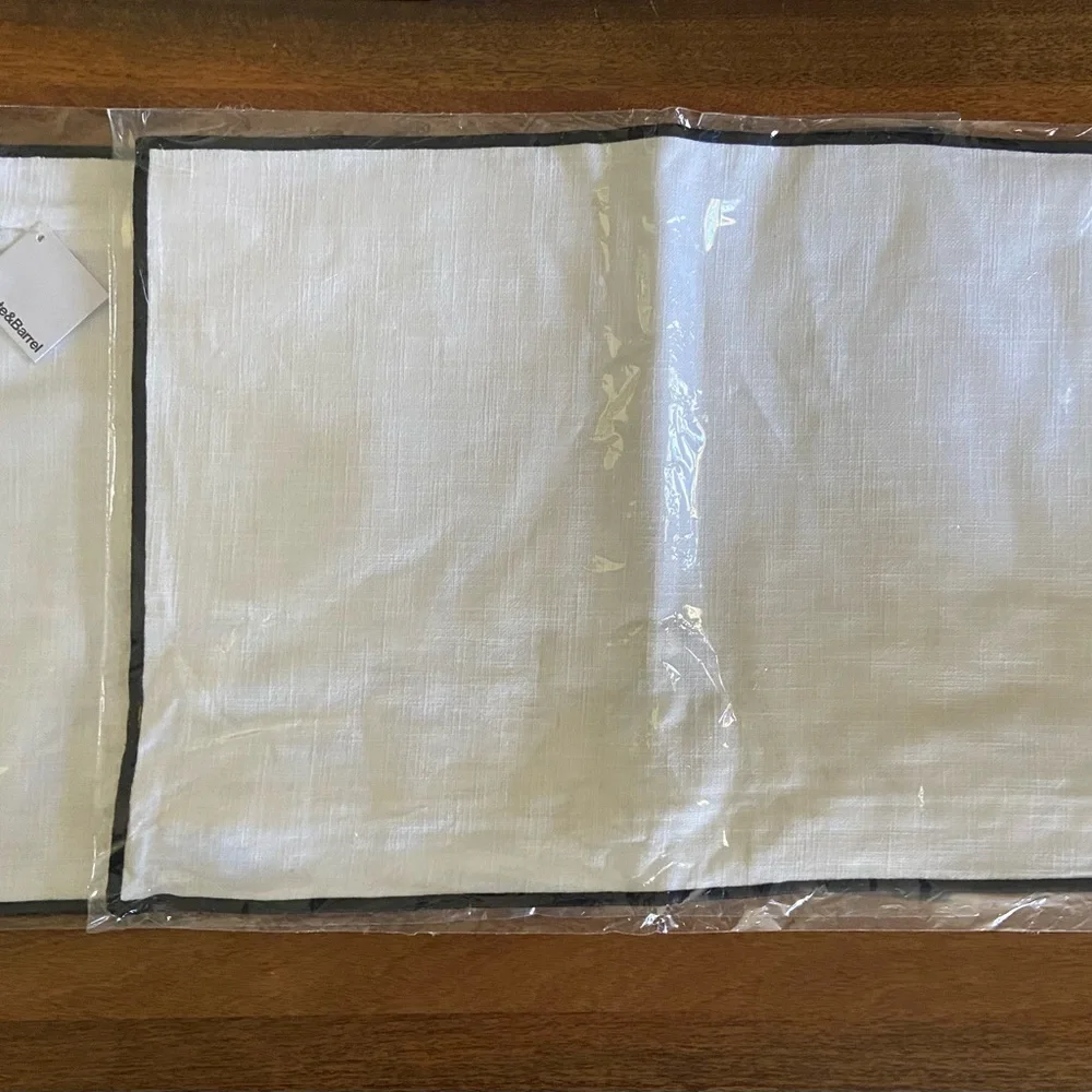 Two New Crate & Barrel Cotton White with Black Trim Pillow Shams - Picture 6 of 6